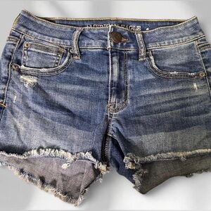 American Eagle Outfitters Distressed Blue Denim Frayed Hem Shorts
